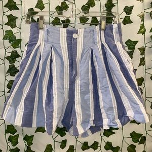 Blue And White Striped Long Shorts